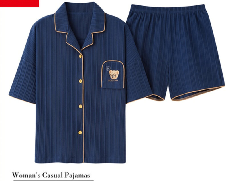 Пижама из чистого хлопка, женские летние шорты с коротким рукавом, новинка 2021, корейский Кардиган, тонкий хлопковый домашний комплект одежд...