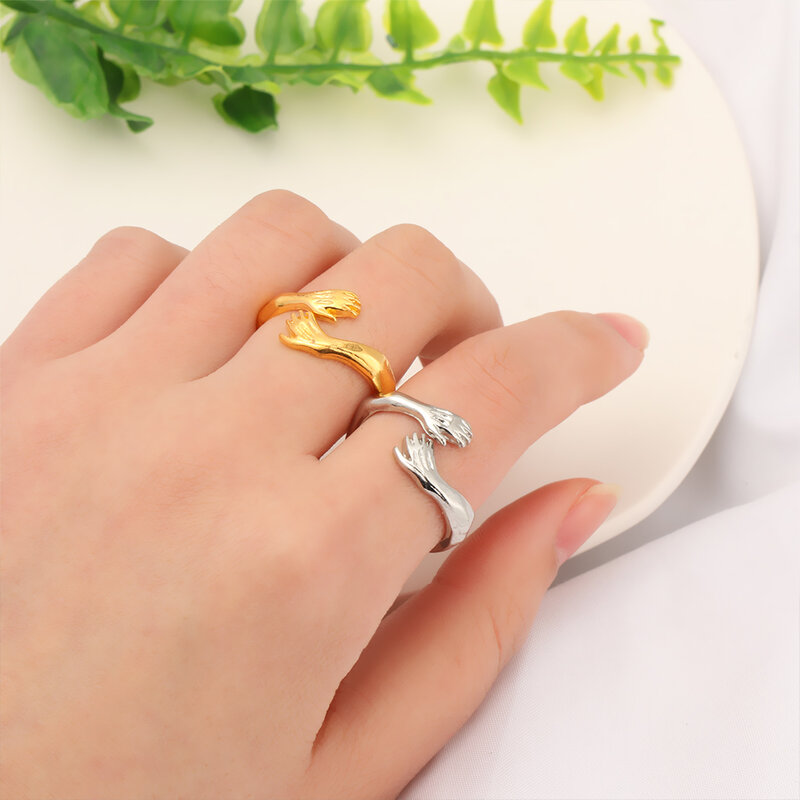 1PC romantique amour câlin sculpté bracelet créatif amour pour toujours doigt ouvert réglable anneau femmes hommes mariage Couple doigt ouvert