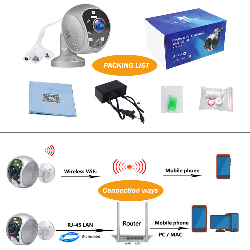 Cámara IP de vigilancia para interiores y exteriores, Monitor de vídeo CCTV con detección de movimiento, WiFi, 1080P, para bebés y Mascotas