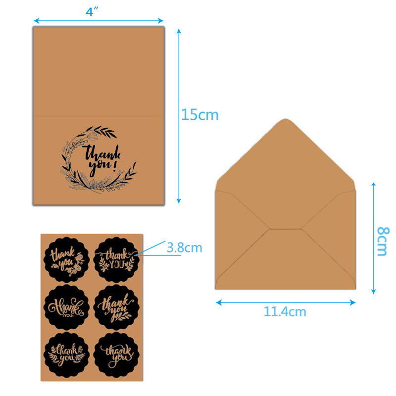 Открытки с надписью «thank you», 8 наборов, коричневые бумажные открытки с цветами, в стиле ретро, благословляющие наклейки