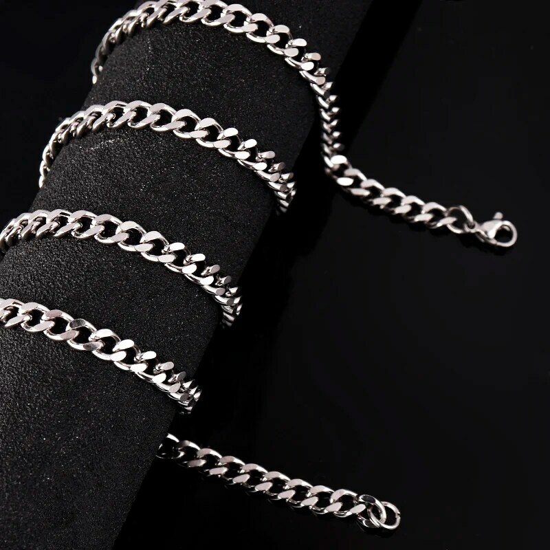 SAUVOO 3/5/7mm Stainless Steel Curb Cuban Link Chain Gold Black Fashion Punk Choker Hip Hop Men And Women Necklace Jewelry