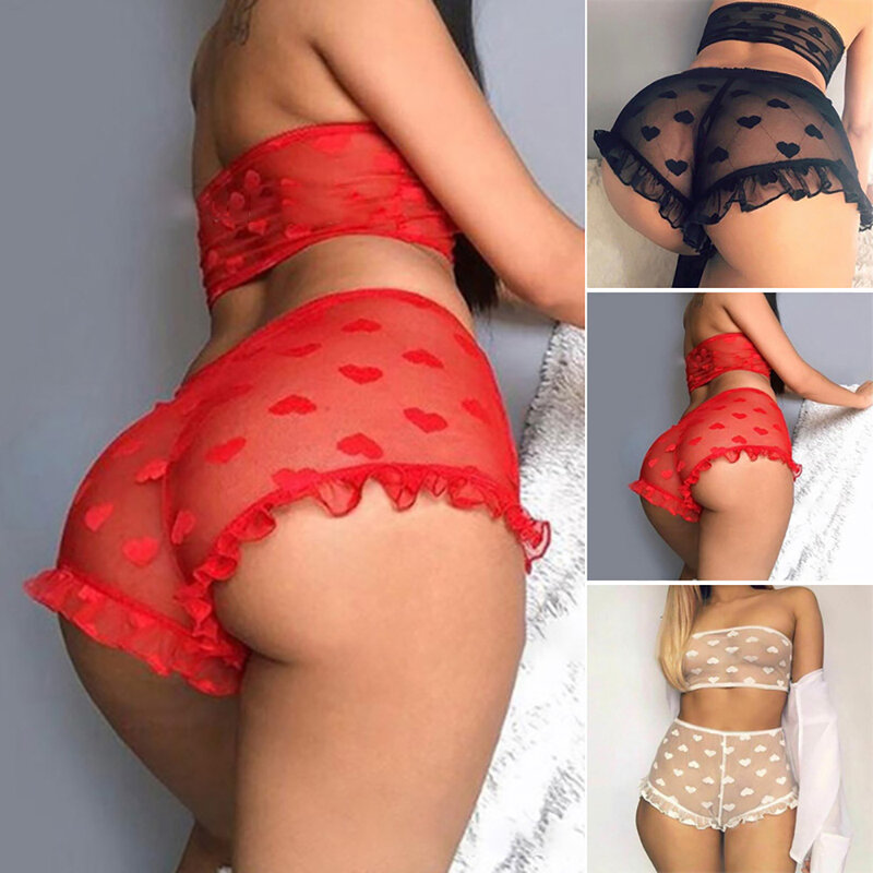 2 Pcs Sexy Vrouwen Kant Tule Lingerie Set Erotische Nachtkleding Dames Sexy Bandeau Ondergoed Nachtkleding Exotic See-Through Sets hot