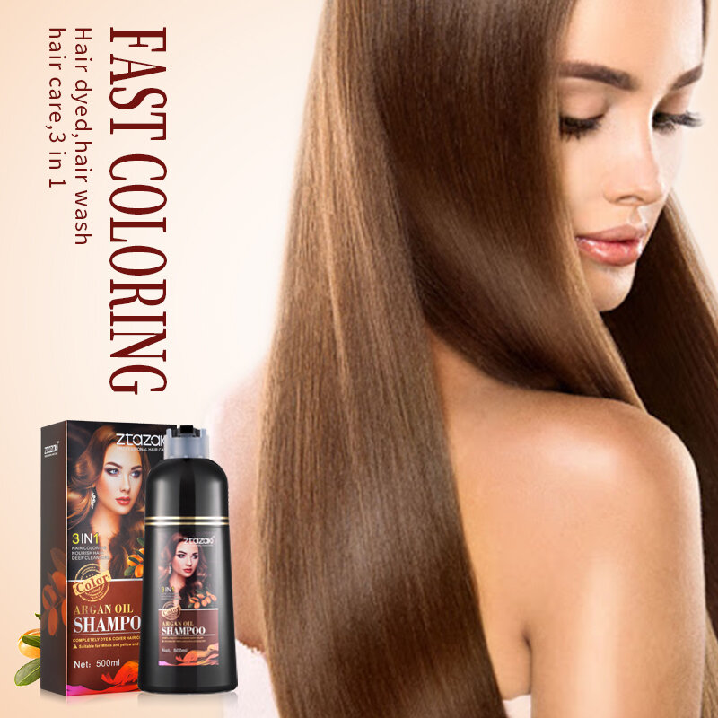 ZtaZaki 2Pcs/Lot Natural Argan Oil Hair Coloring Permanent Long Lasting Fast Hair Dye Shampoo For Covering Gray Hair Shampoo