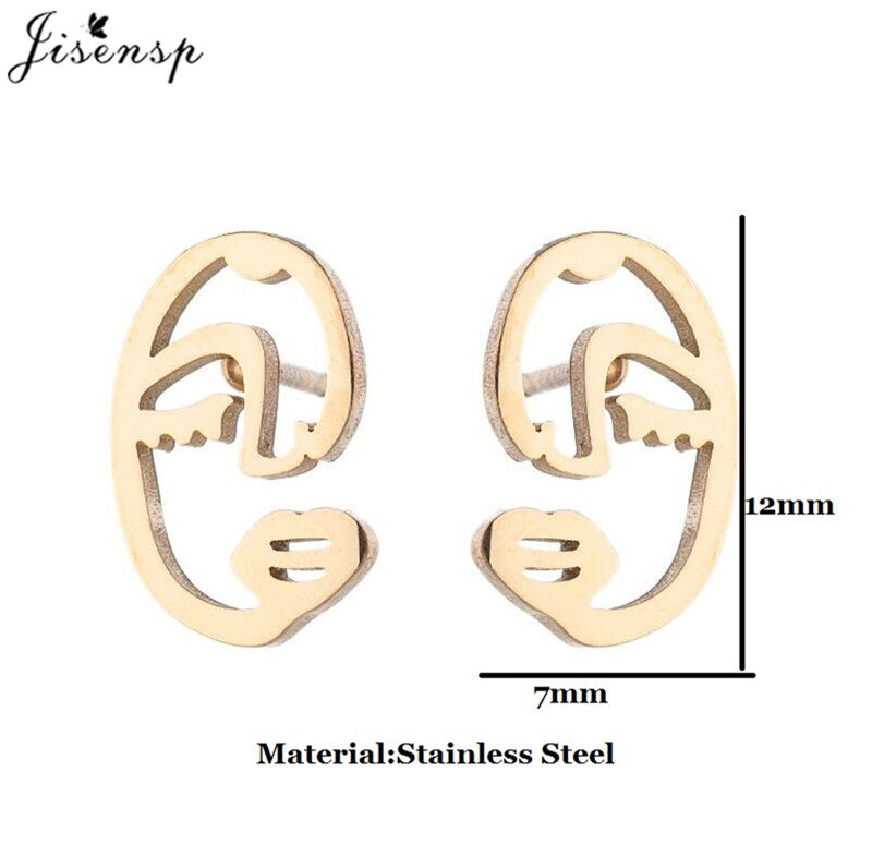 Fashion Girl Face Abstract Stud Earrings for Women 2021 Simple Hollow Out Human Face Pendant Earings Female Ear Jewelry Gifts