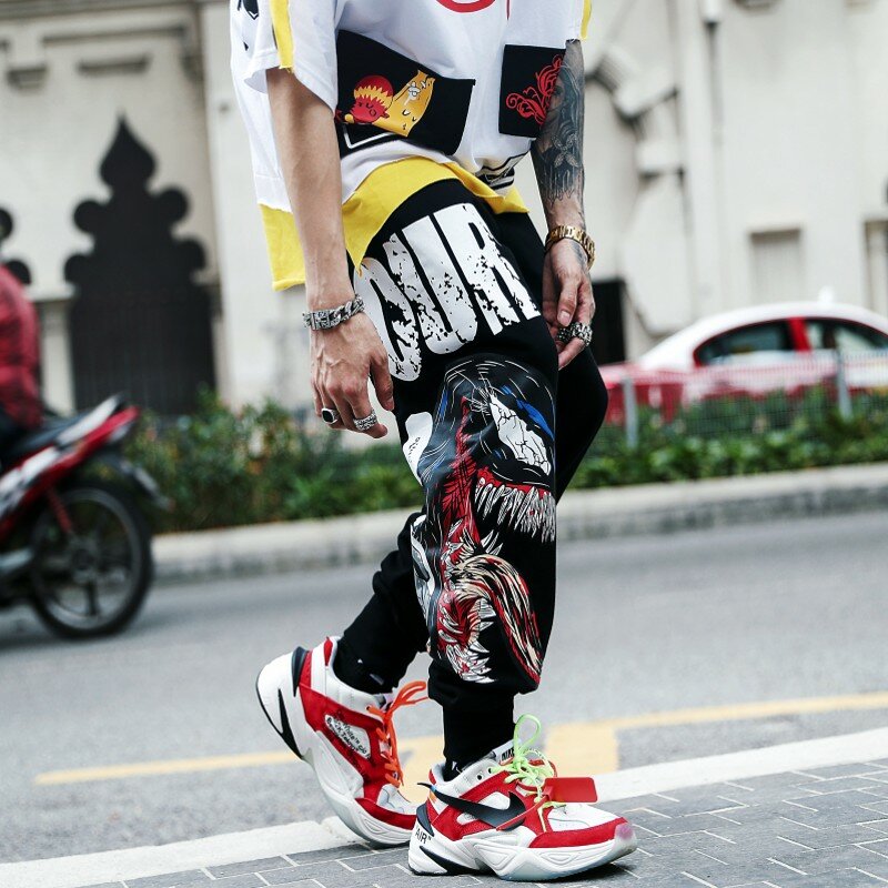 Pantalones de red estampados para hombre, ropa de hip-hop nacional, de terciopelo, holgada, talla grande, Invierno