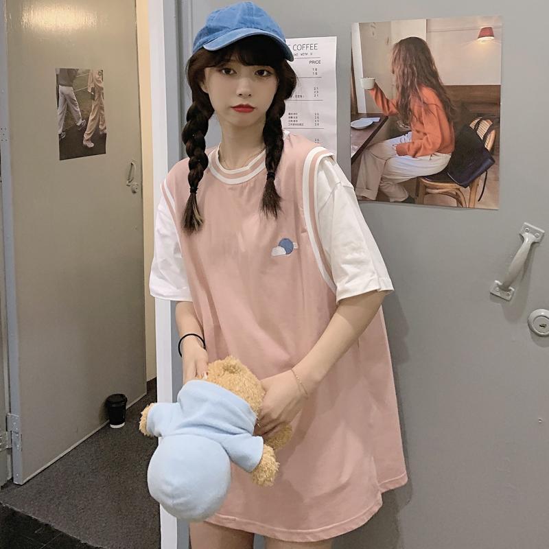 Баскетбольная одежда gang feng из двух частей, футболка с коротким рукавом, Женская свободная футболка в Корейском стиле, в стиле Instagram-музыки, в ...