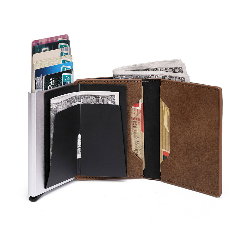 2023 New Credit Bank Card Holder Rfid Anti-theft Men Leather Wallet Slim Smart Wallet with Coins Pocket & Note Compartment Purse