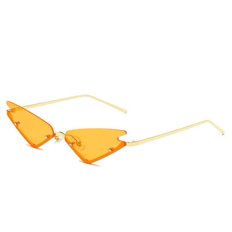 브랜드 디자인 패션 여성 선글라스 레이디 메탈 무테 고양이 눈 태양 안경 UV400 선글라스 음영 안경 Oculos de sol