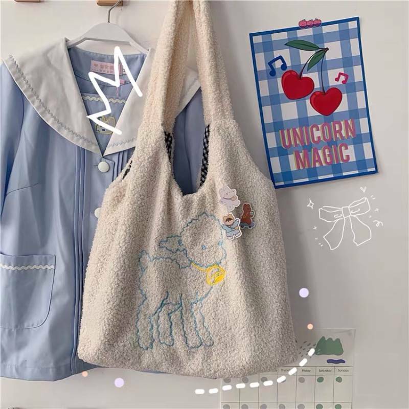 GOPLUS Women's Bag Lamb Fabric Shoulder Bag Cartoon Handbag Tote Large Capacity Sheep Shopper Bags Cute Bag For Girls New Design