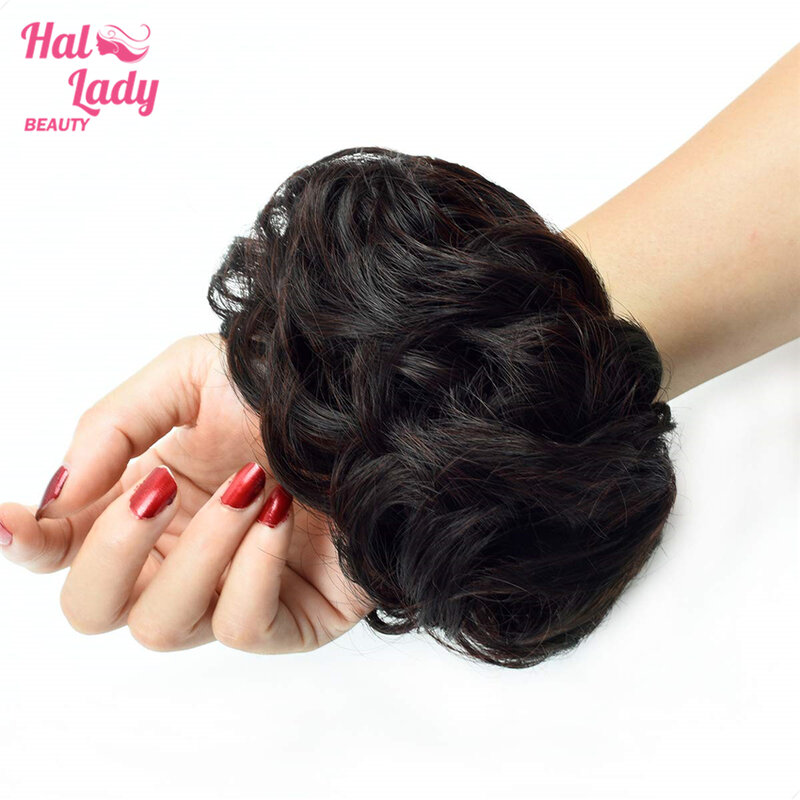 Halo Lady Beauty 100% Real Human Hair Bun Extensions Updo Peruvian Curly Messy Donut Chignons Hair Piece Wig Non-remy Hairpiece