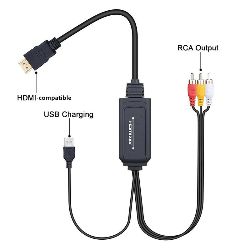 Câble convertisseur Composite compatible HDMI vers RCA, adaptateur avec alimentation USB pour AV CVBS