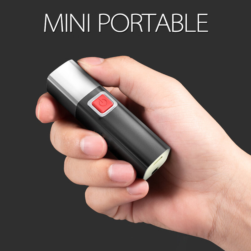 Linterna portátil superbrillante, recargable por USB, batería integrada, luz de Flash impermeable para exteriores, 3 modos