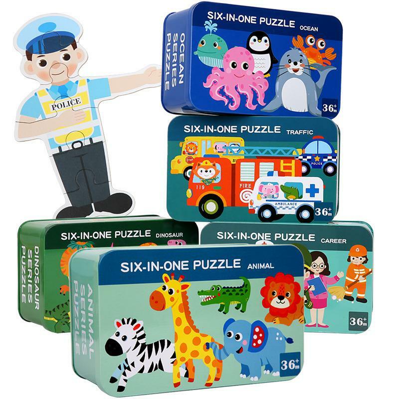 Giocattolo educativo per bambini Puzzle in legno cartone animato animale trasporto personaggio Puzzle Set apprendimento precoce Souptoys regalo per bambino