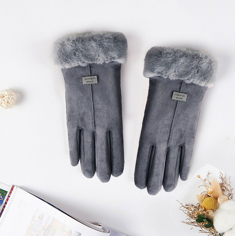 Guanti invernali donna calore esterno foderato a dito pieno guida Touch guanti donna Casual peluche guanti caldi gants de femmes