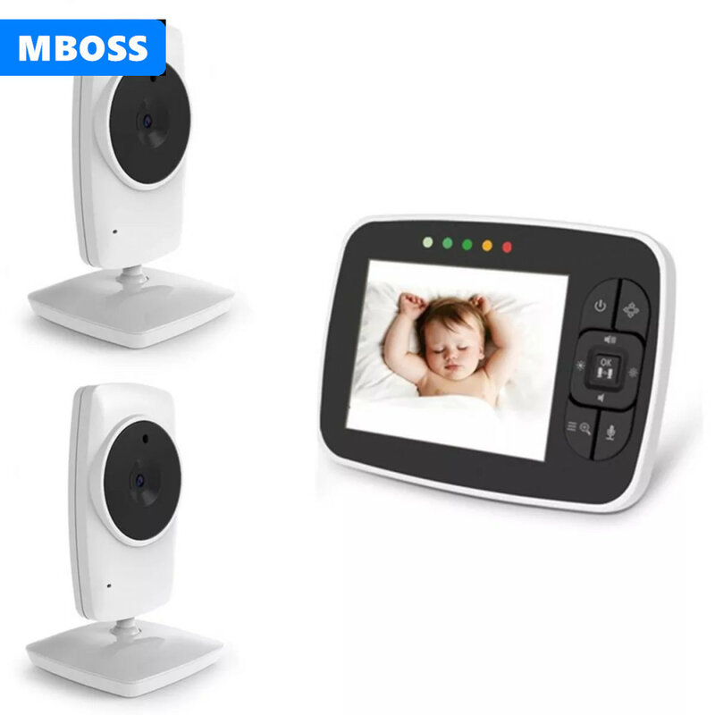 Monitor de bebé inalámbrico HD de 3,5 pulgadas con dos cámaras digitales, intercomunicador de visión nocturna IR, vídeo para niñera, soporte de conmutación de lente