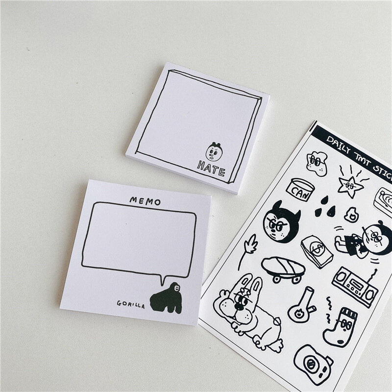 Bloc-notes de Style Simple coréen Ins, boîte amusante de dessin animé noir et blanc, bloc-notes de dialogue, papier de Message de bureau Kawaii, 50 feuilles