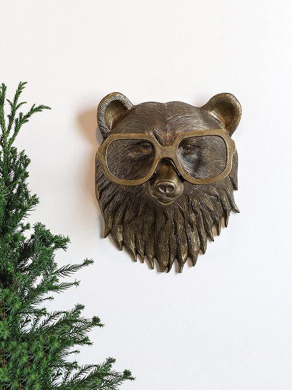 Resin Hewan Staute Gantung Dinding Kelinci Rusa Beruang Tikus Rubah dengan Model Kacamata Tahun Baru 2022 Hadiah Natal Dinding Dekorasi Rumah