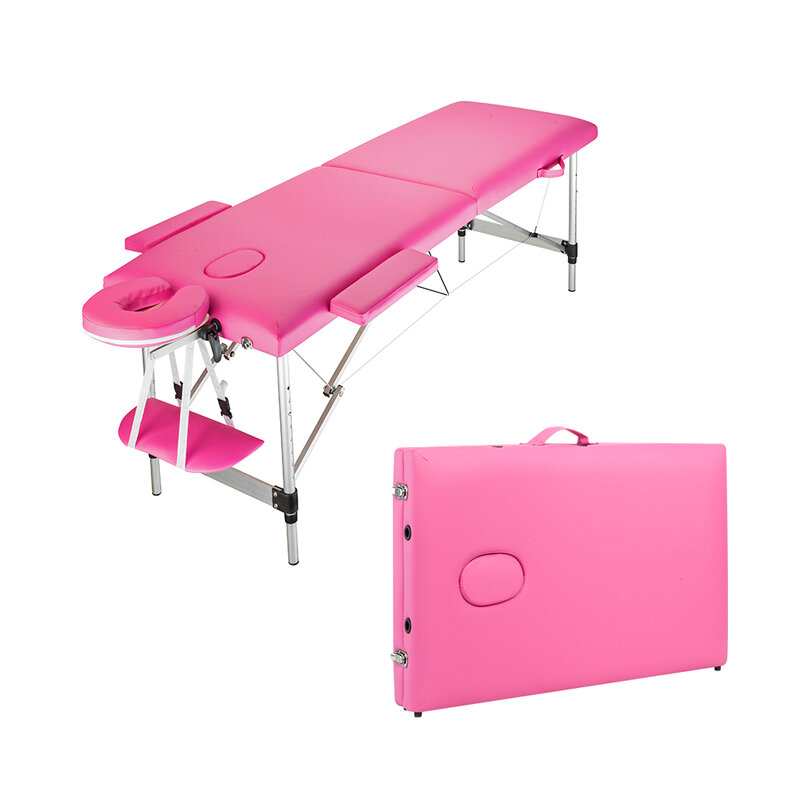 2 Sections 185 x 60 x 63cm  Foldable  Beauty Bed Folding Portable Aluminum Foot Beauty Massage Table 60CM Wide Pink