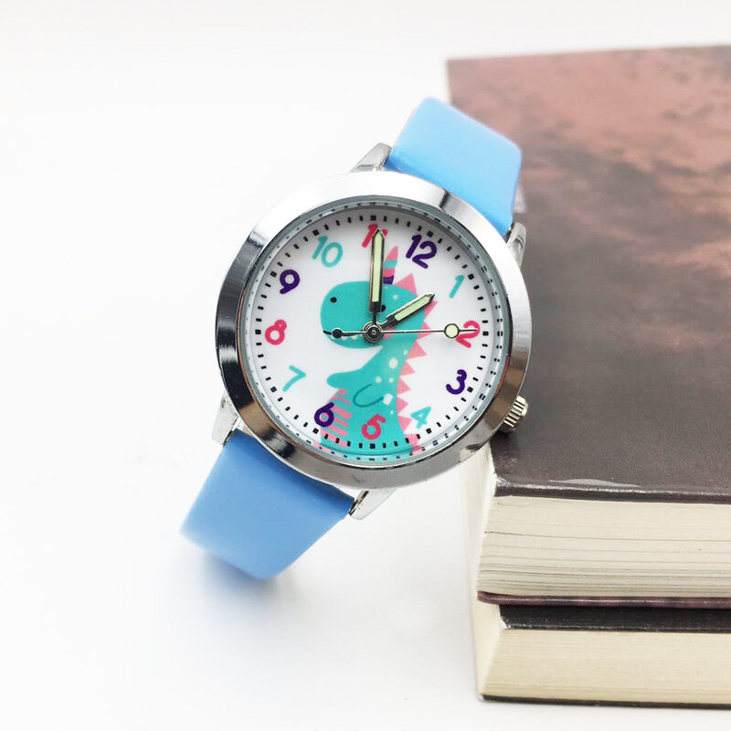 Reloj con dibujos de unicornio azul para niños y estudiantes, pulsera de mano luminosa de cuero PU, relojes de cuarzo para niñas