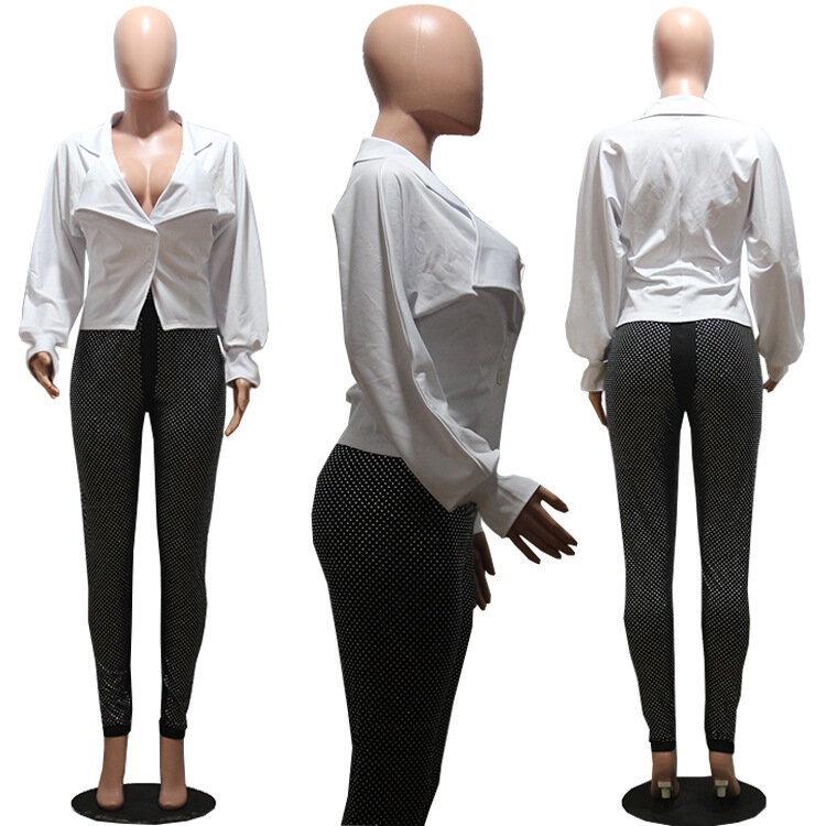 Blusa feminina branca sensual com decote em v, camiseta de senhora da moda para mulheres, com manga lanterna, para primavera e outono, 2020