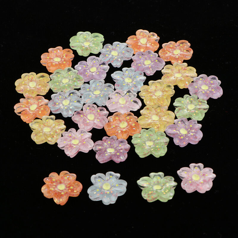 30 peças coloridas formato sakura base plana de resina cabochões com parte traseira plana decoração bolsa diy