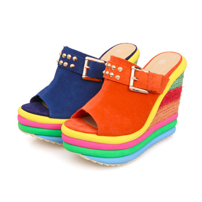 2020 neue Sommer Sexy Böhmen Casual Regenbogen Peep Toe Plattform Sandalen Für Frauen Keile Alias Plataforma Schuhe Hohe Y5263