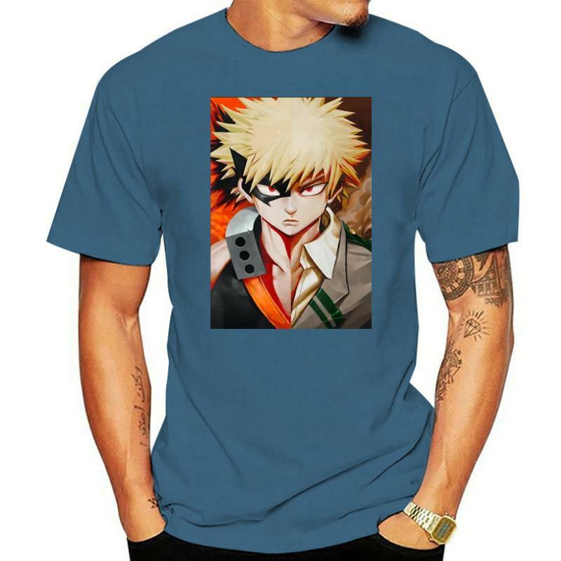 Camiseta de Anime Bakugou Katsuki, negra y azul marino, S-3Xl, camiseta