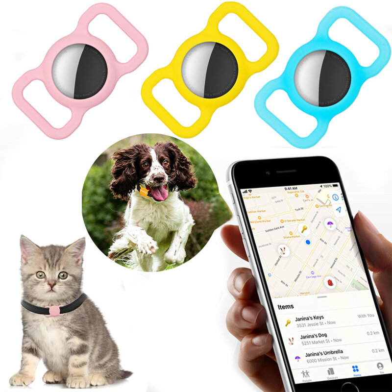 Pemegang Casing Pelindung Silikon Hewan Peliharaan untuk Apple Airtag GPS Pelacak Anjing Kucing Kerah Lingkaran Kompatibel dengan Airtag Aksesori Hewan Peliharaan