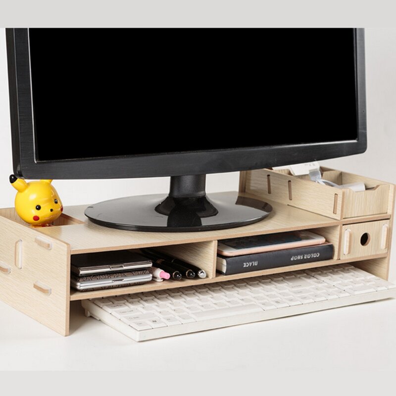 Wooden Monitor Holder Bracket Computer Stand Desktop Storage Shelf Laptop Stand Screen Rack Desk PC Riser Organizer 48*20*12.3cm