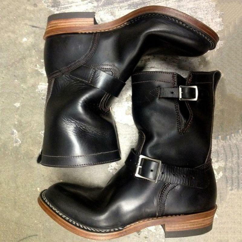 Men's PU Leather Elegant Carved Slip on Boots Classic Boots Ankle Men Boots Casual Fashion Winter Combat Boots KR073