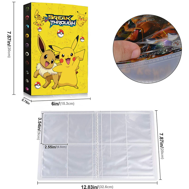 Álbum pokémon com cartas para colecionadores, fichário 240 peças, coletor, pikachu, fichário, cartas para jogos, anime