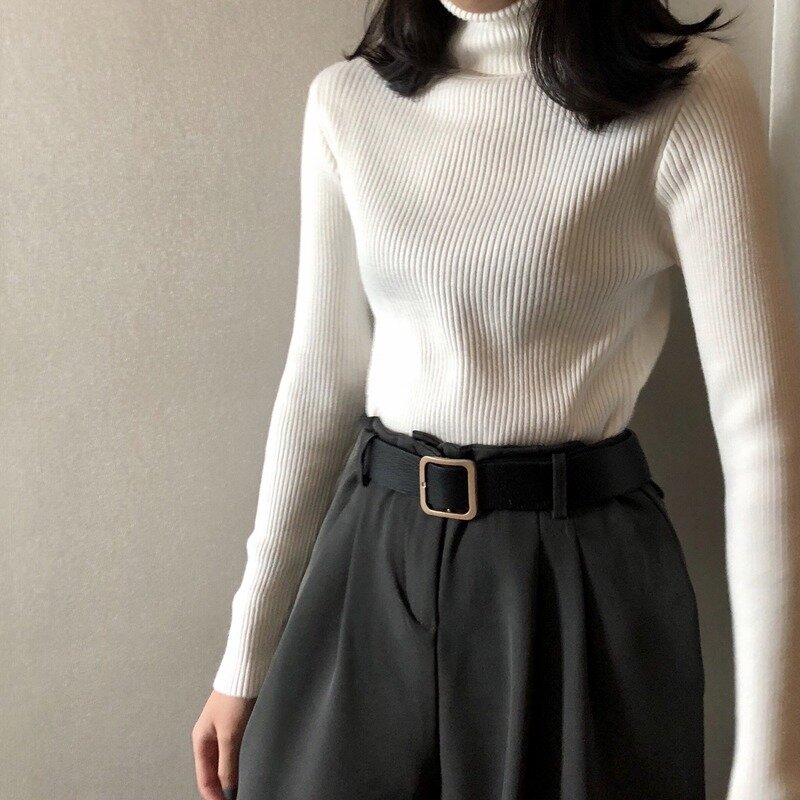 Zaraing-suéter De cuello alto delgado para mujer, ropa De manga larga, Blusa rosa De verano, suéteres coreanos 2020