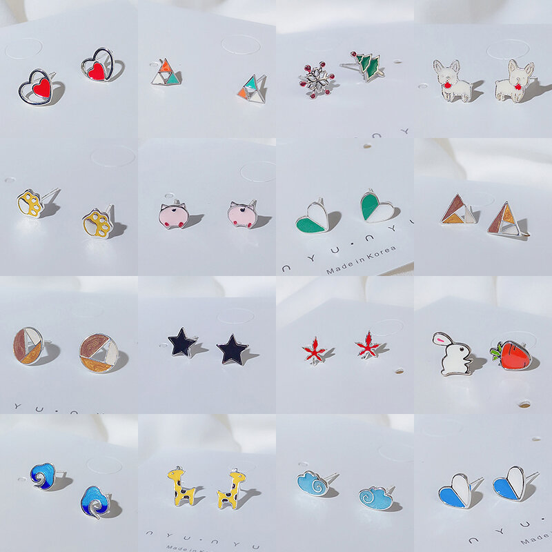 Fengli prata esterlina cor óleo adorável parafuso prisioneiro brincos para crianças colorido peixe geométrico brinco assimetria personalidade jóias