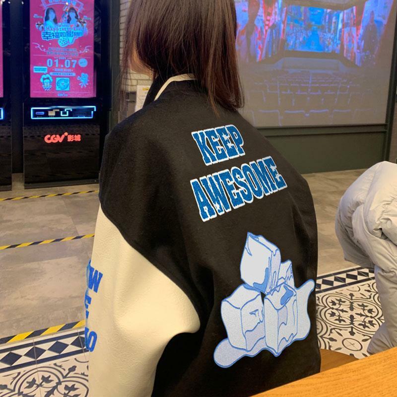 2021 여성을위한 새로운 야구 유니폼 재킷 자켓 여성 자켓 여성 Ins 조수 브랜드 느슨한 인쇄 커플 얇은 재킷