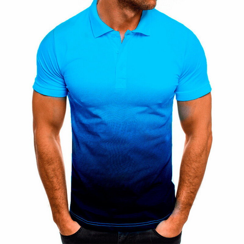 2021 여름 남성 폴로 컬러 그라데이션 셔츠 남성 스포츠 캐주얼 얇은 셔츠 남성 브랜드 의류 플러스 사이즈, 여름