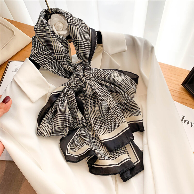 Bufanda delgada de seda satinada para mujer, pañuelo estampado, chales de muñeca, Foulard, turbante silenciador, novedad de 2021