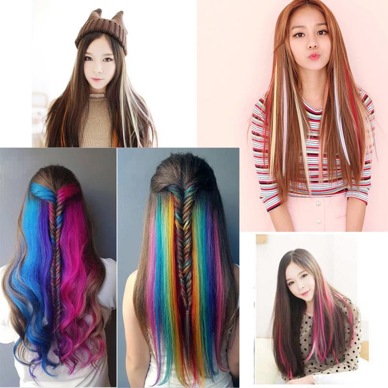 Coolhair grampo em um arco-íris cabelo pedaço extensões de cabelo em linha reta ombre rosa azul roxo sintético falso cabelo