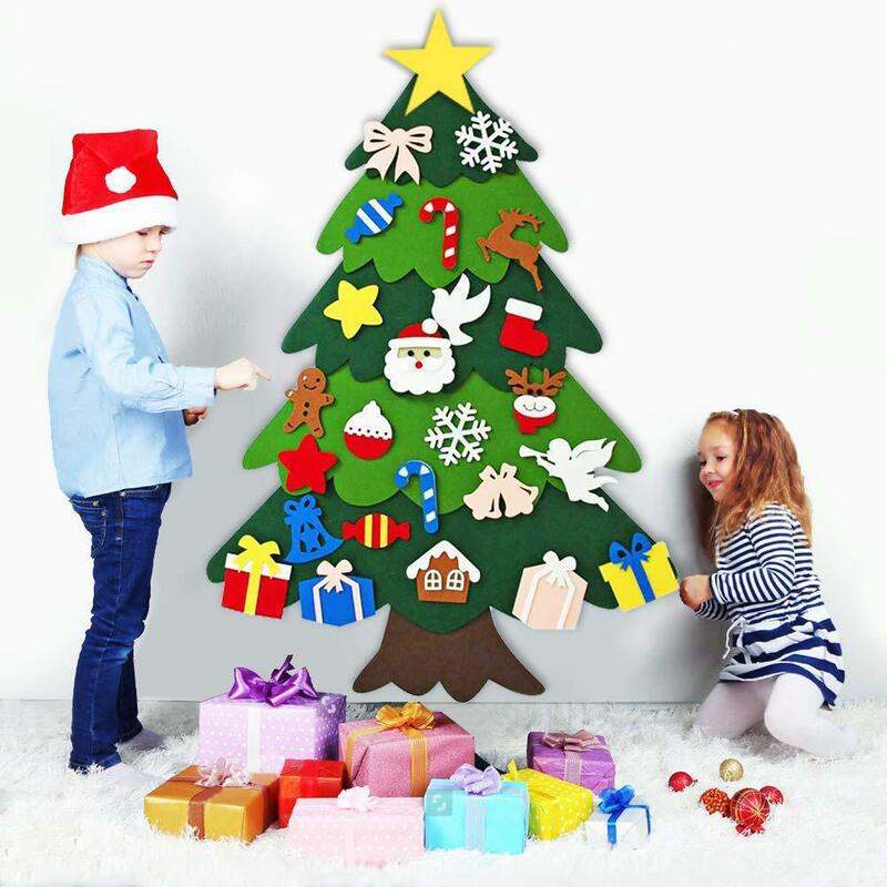 Árbol de Navidad de fieltro Montessori para bebés, decoración de pared y puerta de habitación, bricolaje, tablero ocupado, regalos