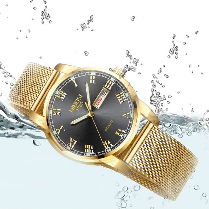 Часы наручные NIBOSI для пар, роскошные золотистые водонепроницаемые светящиеся кварцевые наручные, для влюбленных, подарок для пар