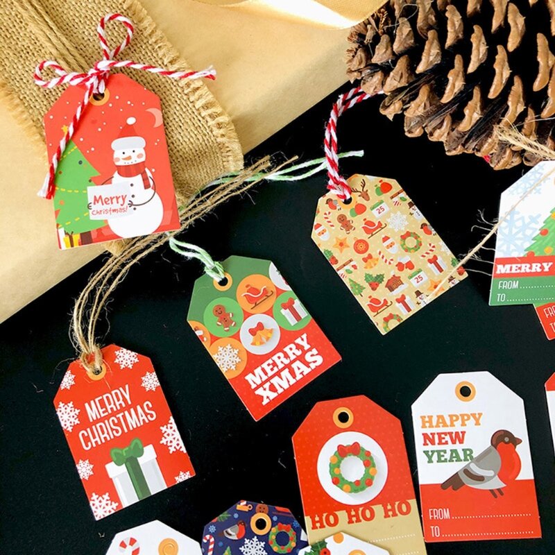 Рождественские бумажные этикетки J2HA 144 шт., поделки ручной работы с веревкой, этикетки для упаковки еды