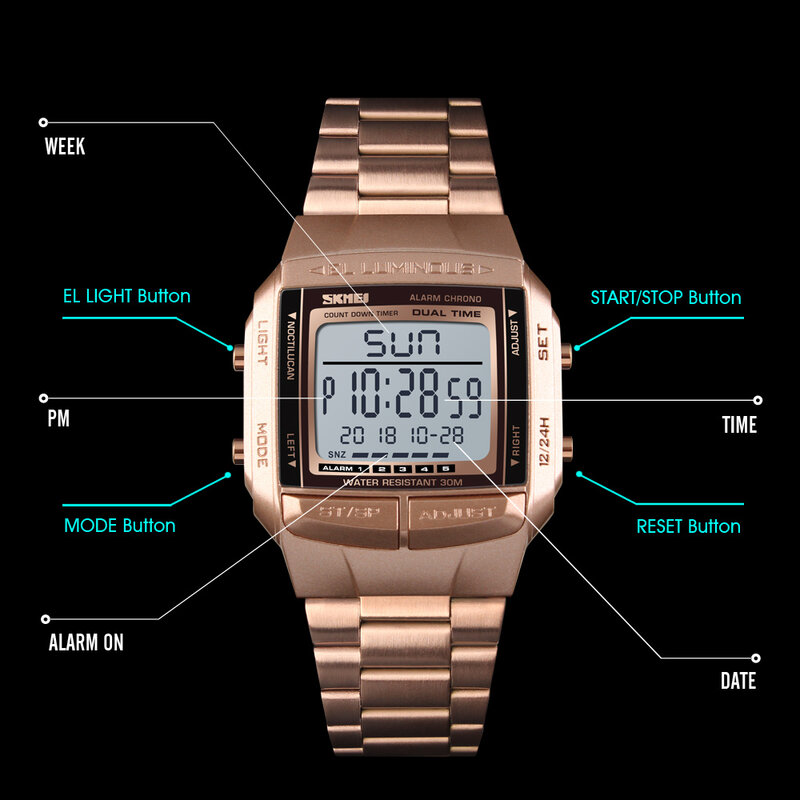 SKMEI-relojes digitales deportivos para hombre, cronógrafo de pulsera militar, resistente al agua, con cuenta atrás y choque, 2021