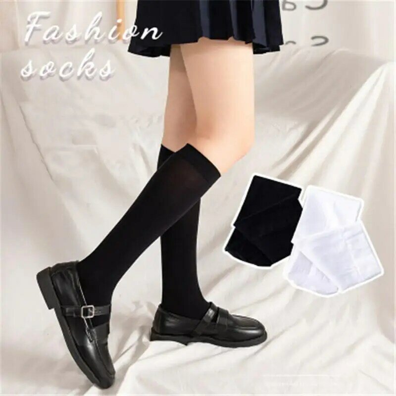 Mulher meias bonito preto branco veludo lolita meias longas cor sólida joelho meias altas moda kawaii cosplay sexy meias de náilon