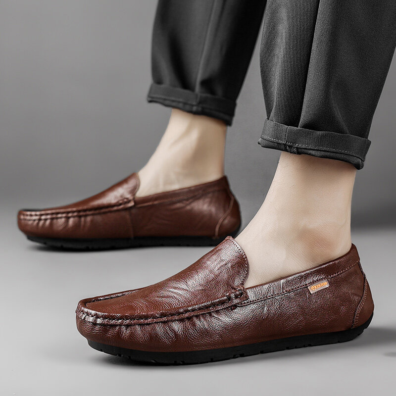Zapatos informales para hombre, mocasines de cuero genuino de marca de lujo, a la moda, sin cordones, para conducir, talla grande 46, novedad de 2021