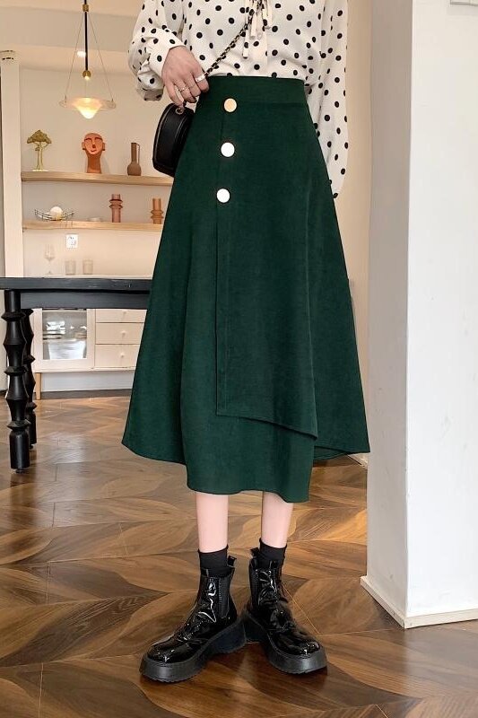 Женская юбка с завышенной талией, необычная трапециевидная юбка средней длины, приталенный дизайн, осень 2021