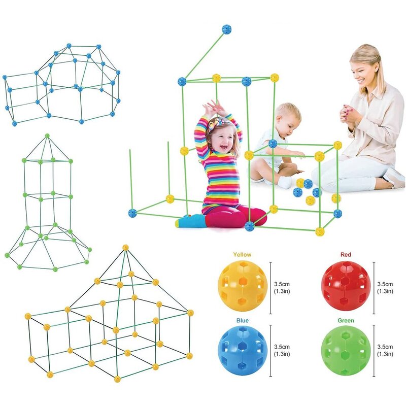 Kit de construcción de Casa de fortaleza mágica para niños, set de 72 bolas, 102 palos, regalo creativo, juguetes de aprendizaje