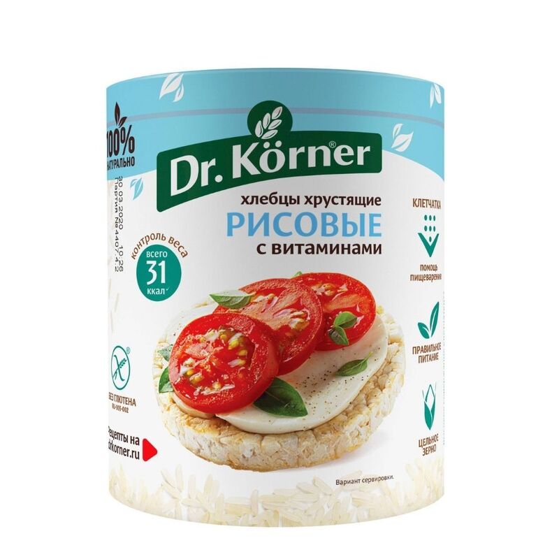 Хлебцы Dr. Korner 10 пачек по 100г Рисовые с витаминами | Быстрая доставка из РФ