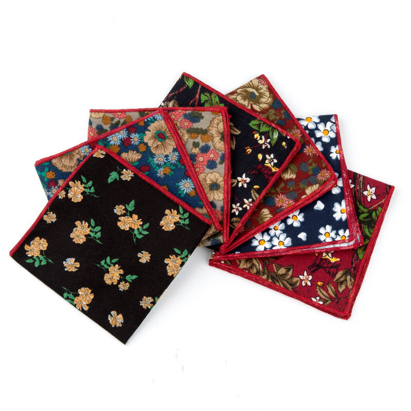 Fashion Elegant Floral Handkerchief Scarves Vintage Cotton Hankies Men's Pocket Square Handkerchiefs Rose Flower Paisley Square