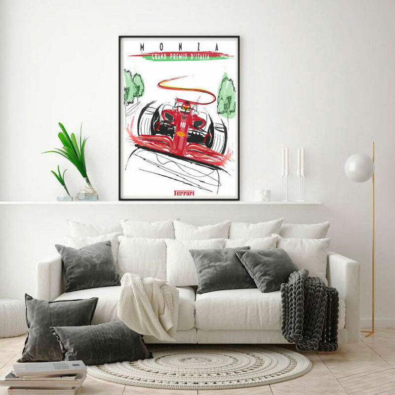 MONZA Grand Premio D'ITALIA Vintage samochód klasyczny plakat na płótnie malarstwo Home Decor obraz ścienny do salonu