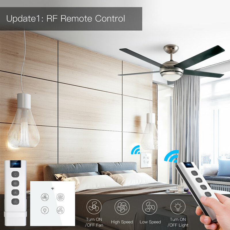 Ventilateur de plafond intelligent WiFi RF, contrôle à 2/3 voies, application Tuya, télécommande de vitesse RF, Compatible avec Alexa Google Home, nouveau