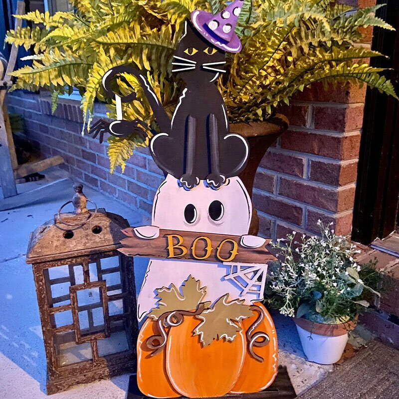 شرفة الديكور علامة شخصية هالوين الساحرة زي بسيط حديقة خشبية معلقة لوحة الخريف قائمة خدعة أو علاج